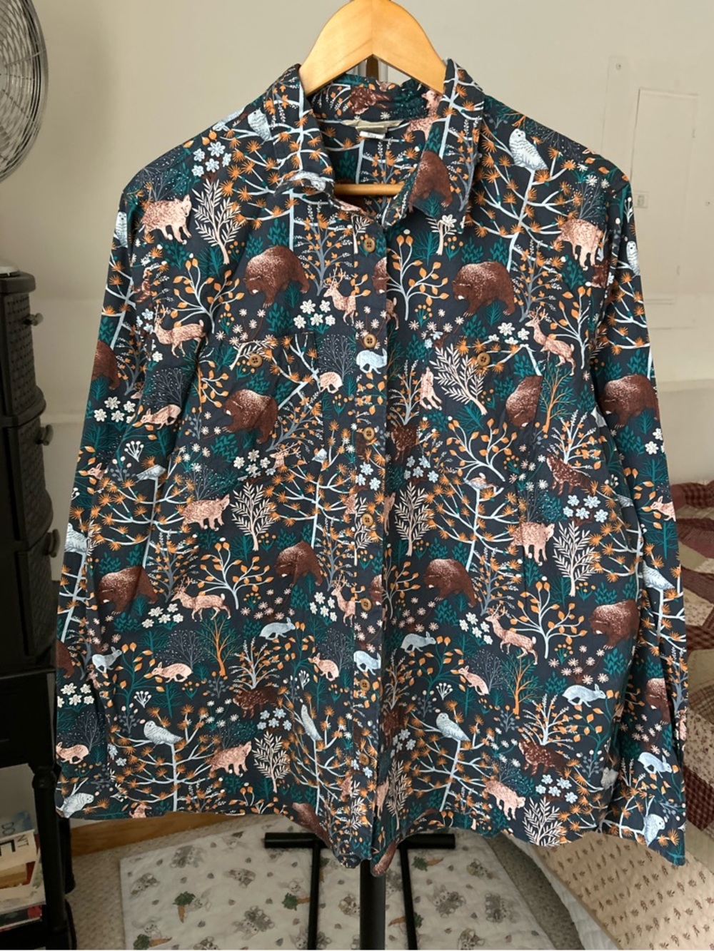 Duluth Trading Co Button Down Shirt Woodland Forest Animal Print XXL